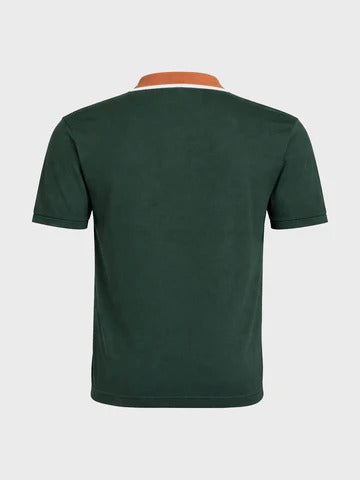 Twear Premium Dark Green Textured Polo T-Shirt with Contrast Collar for Men