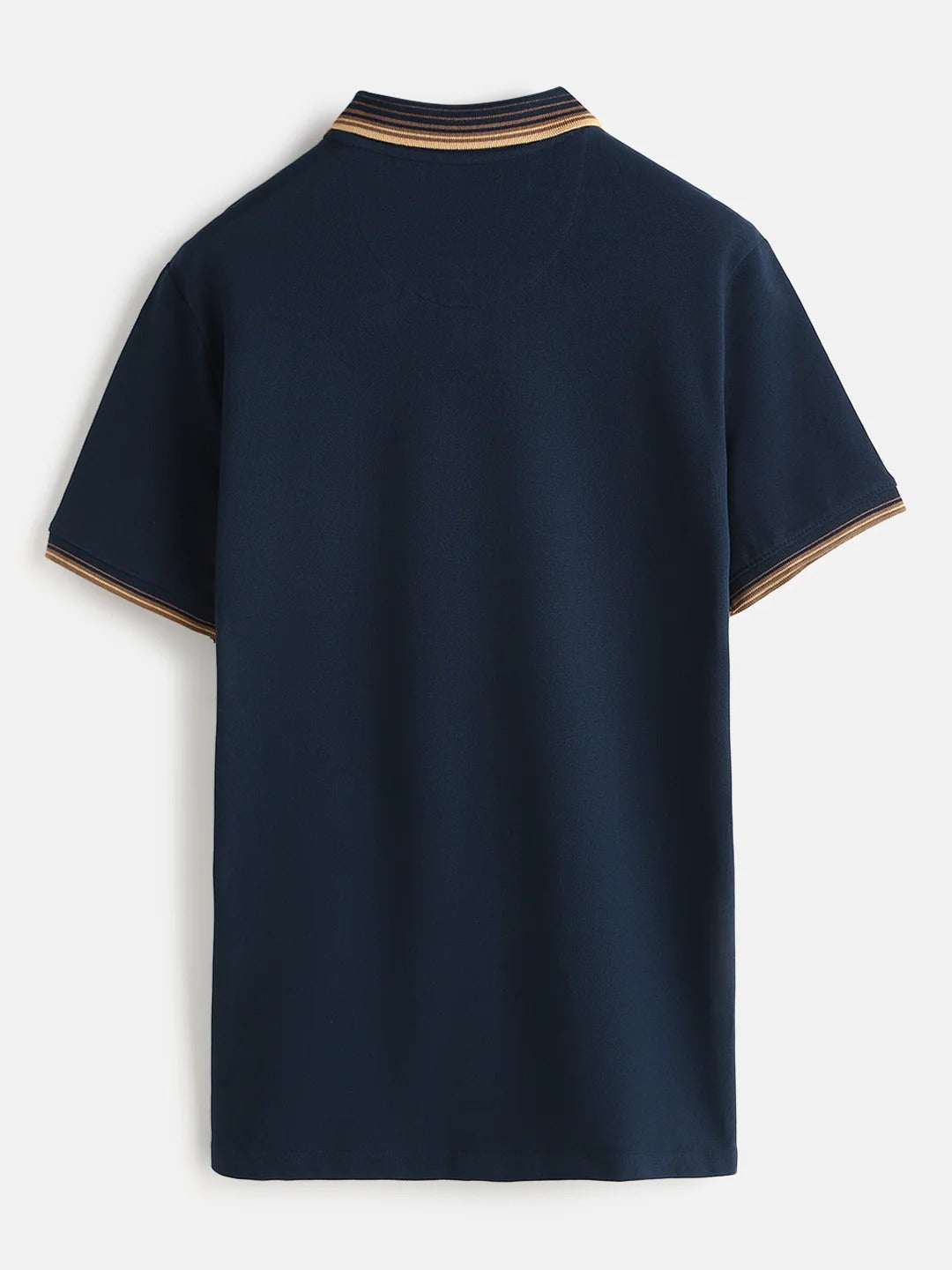 Twear Premium Navy Blue Polo T-Shirt with Striped Collar & Sleeve Detail for Men