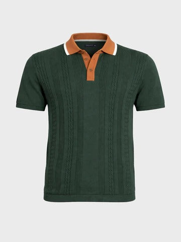 Twear Premium Dark Green Textured Polo T-Shirt with Contrast Collar for Men