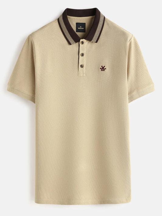 Twear Premium Beige Polo T-Shirt with Contrast Collar for Men