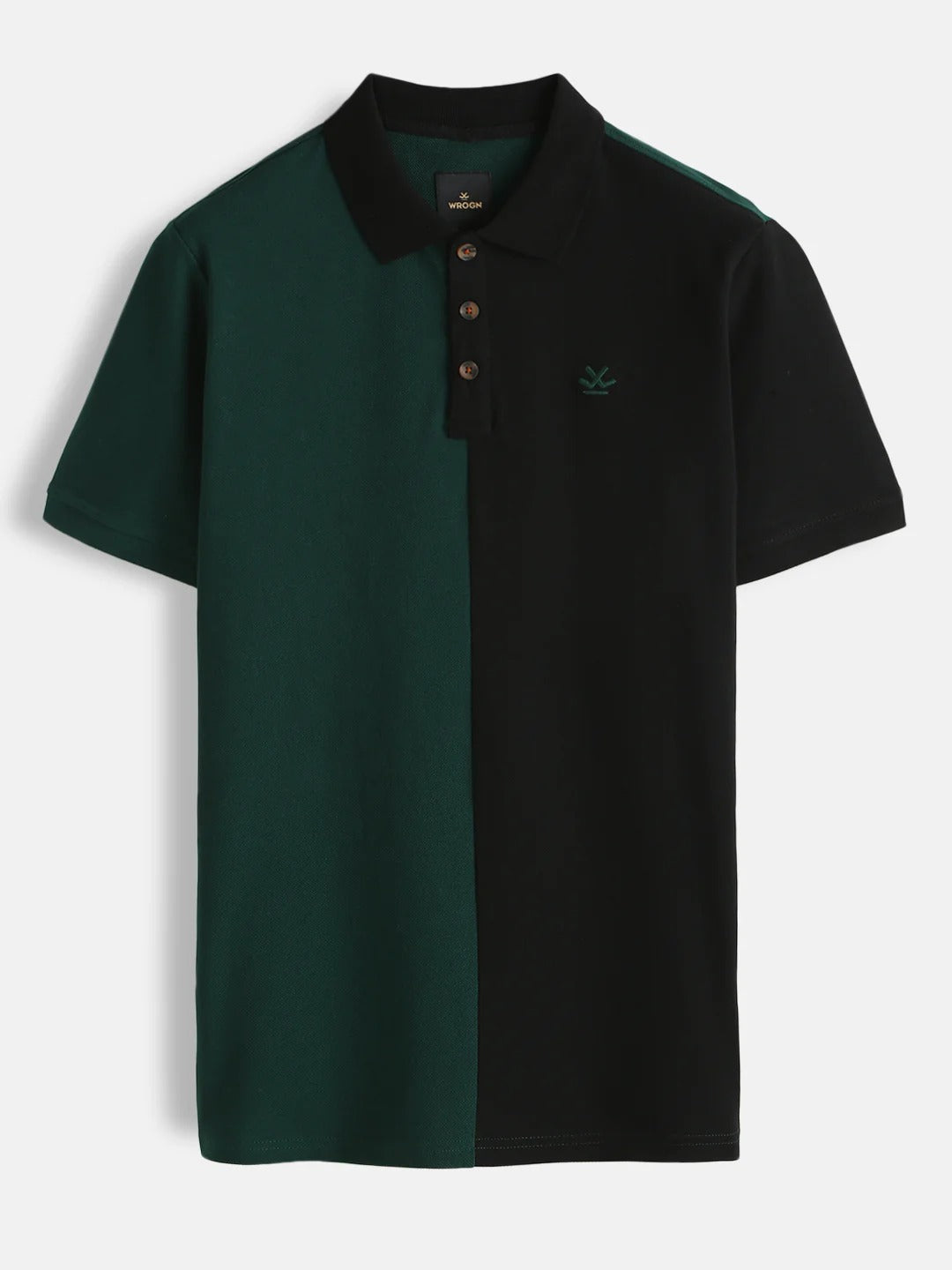 Twear Premium Green & Black Color Block Polo T-Shirt for Men