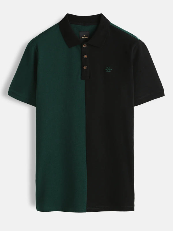 Twear Premium Green & Black Color Block Polo T-Shirt for Men