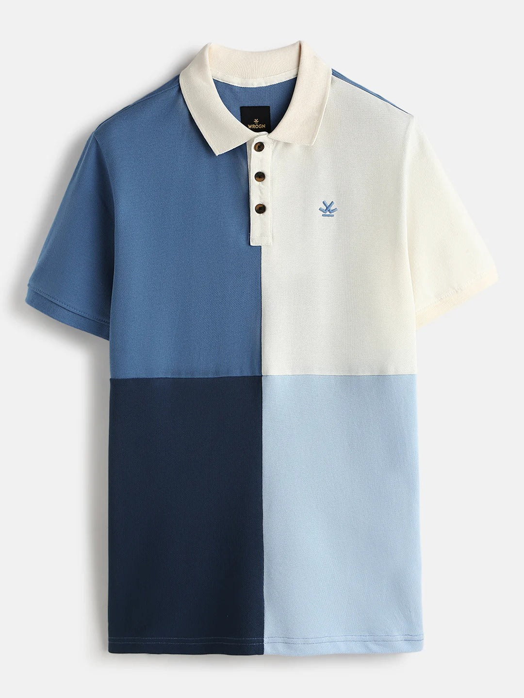 Twear Premium Blue & White Color Block Polo T-Shirt for Men