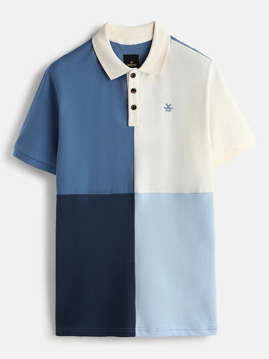 Twear Premium Blue & White Color Block Polo T-Shirt for Men