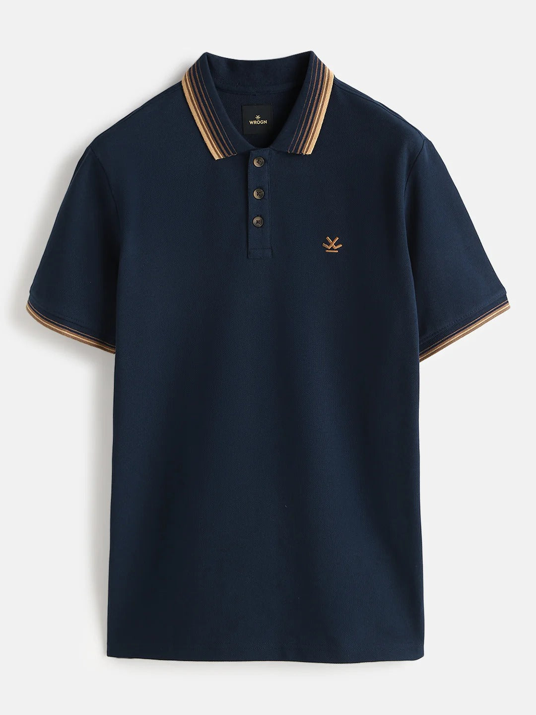 Twear Premium Navy Blue Polo T-Shirt with Striped Collar & Sleeve Detail for Men