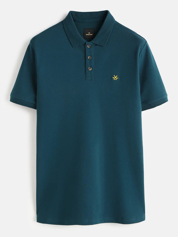 Twear Premium Teal Blue Solid Polo T-Shirt for Men